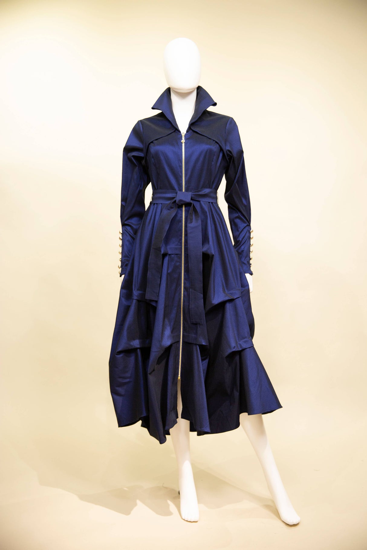 Stretch Dupioni Sculptural Zip Pleats Dress - F23011