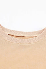 Khaki Drop Shoulder Ribbed Trim Oversized Sweatshirt: Khaki / L / 75%Polyester+25%Cotton