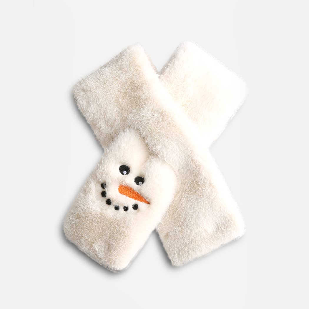 SNOWMAN Faux Fur Embroidered Pull-Through Scarf