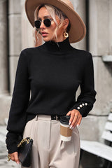 WOMEN TURTLE NECK FITTED RIB SLEEVE KNIT SWEATER_CWOSWL0283