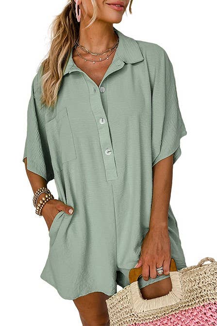 Button down overfit romper