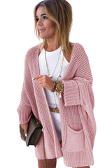 Pink Oversized Fold Over Sleeve Sweater Cardigan: Pink 65%Acrylic+35%Polyester