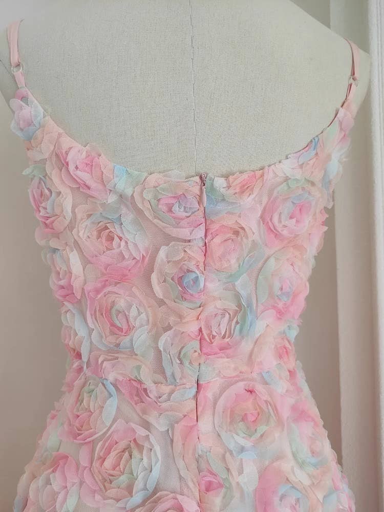 DR508 3D Rose Lace Pink Off-shoulder Holiday Suspender Dress