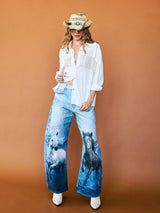 Viral Horse Digital Print Baggy Wide Jeans