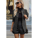 Solid Decorative Button Stand Collar Jacket