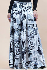 P919-156News1-Lidia Newspaper Black And White Wide Leg Palaz