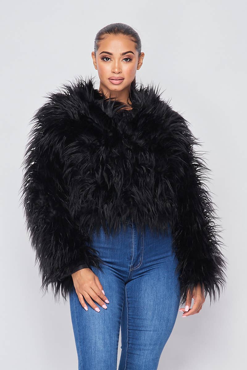 Shayla Shaggy Fur Short Jacket Coat (HDJ27948)