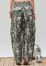 Rhinestone Camo Print Baggy Barrel Jeans