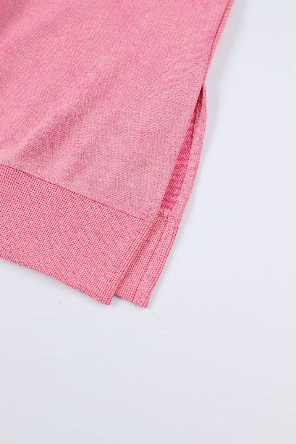 Pink Drop Shoulder Ribbed Trim Oversized Sweatshirt: Pink / M / 75%Polyester+25%Cotton