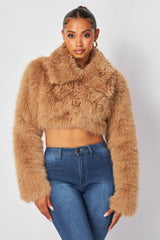 Yara Faux Fur Crop Collar Coat Jacket (HDJ32251)