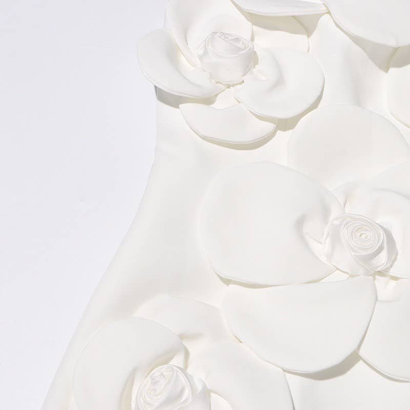 DR575Y Elegant 3D Floral Tube Top Short Summer Dress