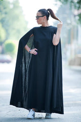 Black Cape Linen Dress JESSICA