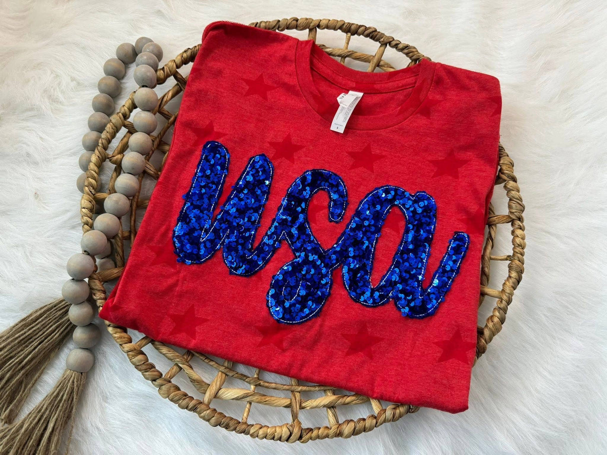USA Sequin Embroidered T-shirt
