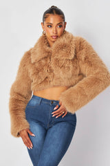 Yara Faux Fur Crop Collar Coat Jacket (HDJ32251)