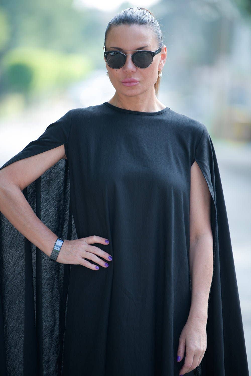 Black Cape Linen Dress JESSICA