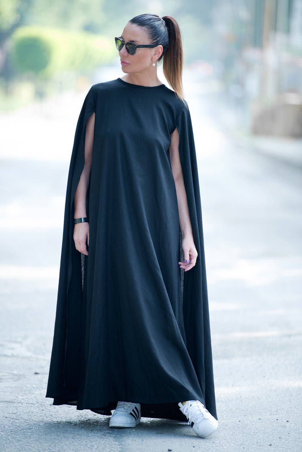 Black Cape Linen Dress JESSICA