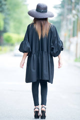 Black Maxi Flounces Cotton Tunic MARCY