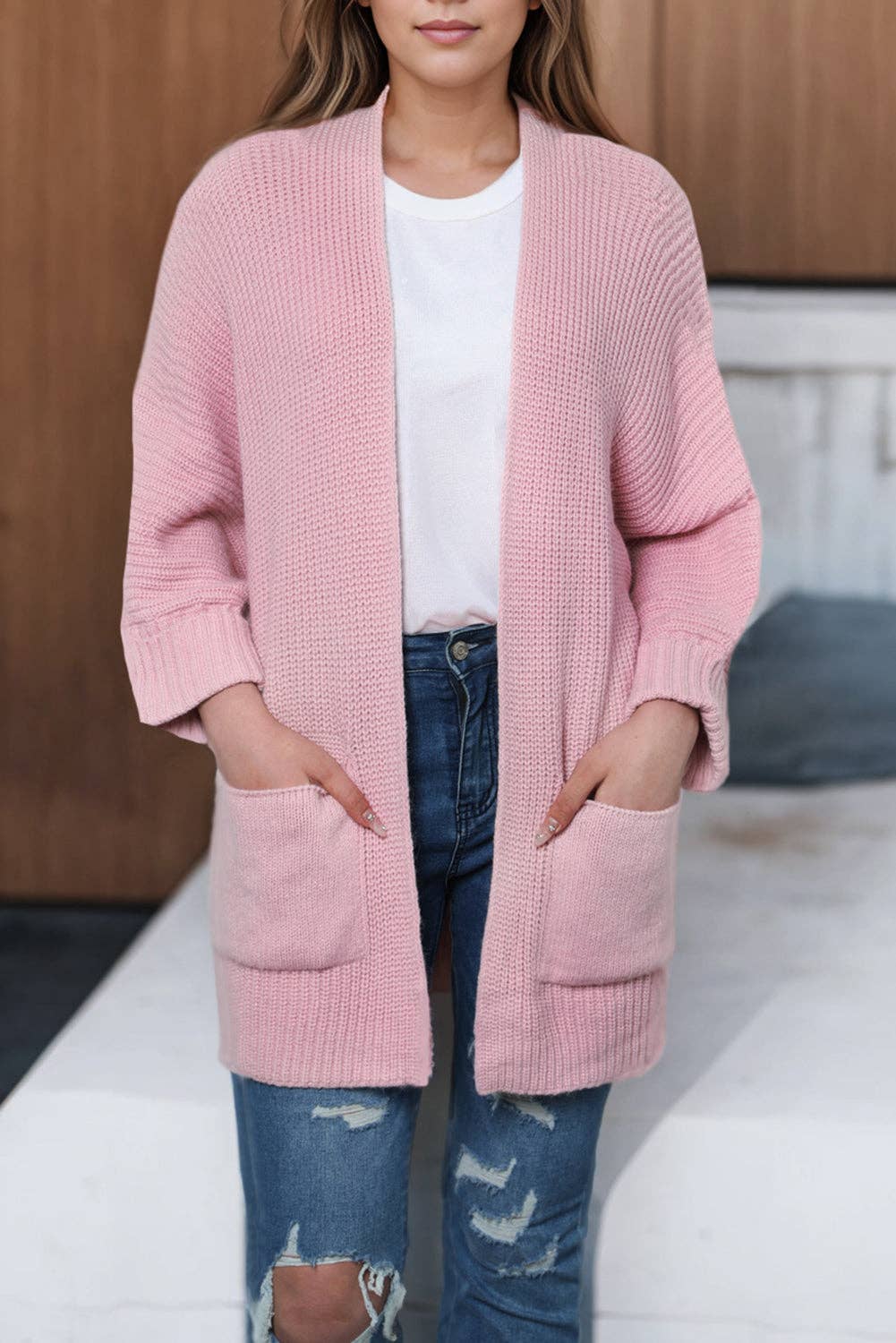 Pink Oversized Fold Over Sleeve Sweater Cardigan: Pink 65%Acrylic+35%Polyester