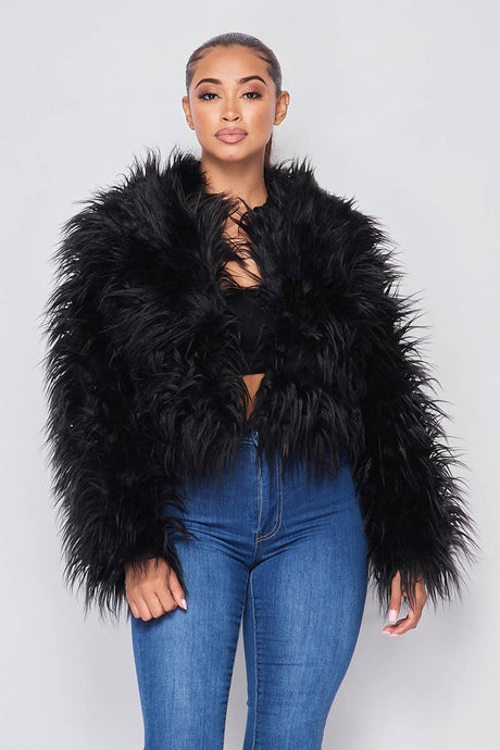 Shayla Shaggy Fur Short Jacket Coat (HDJ27948)