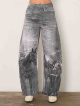 Western Black Horse Digital Printed Baggy Jeans