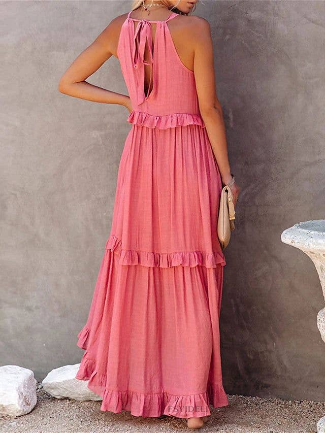 Resort-Style Ruffles Swing Floaty Lining Beach Dress