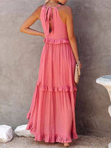 Resort-Style Ruffles Swing Floaty Lining Beach Dress