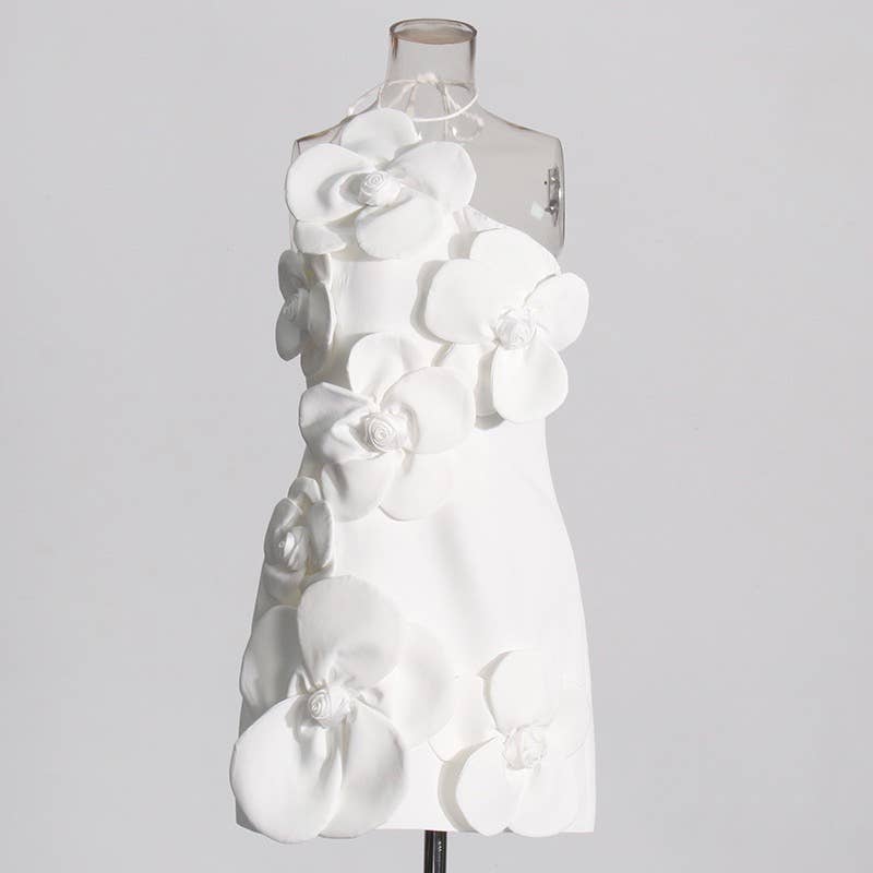 DR575Y Elegant 3D Floral Tube Top Short Summer Dress