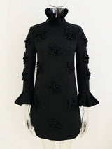 DR079 Handmade Three-dimensional Flower Bell Sleeve Dress