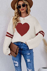 Valentine's Day color match heart peach crew-neck sweater