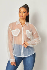 Blushing Hearts Organza Patch Button Up Shirt (HGT9203A)