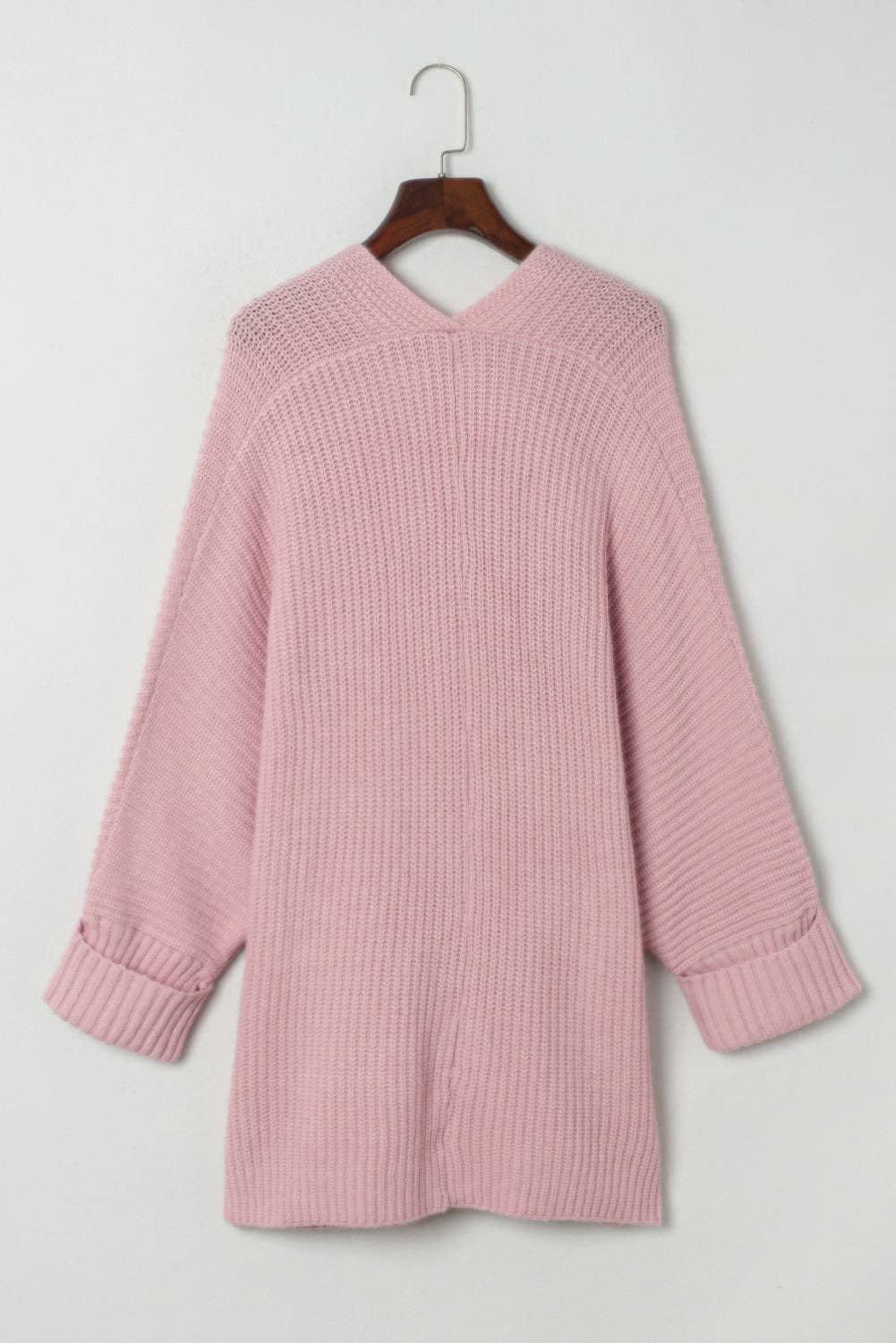 Pink Oversized Fold Over Sleeve Sweater Cardigan: Pink 65%Acrylic+35%Polyester