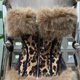 59Y Leopard Sequin Tube Top with Eco-Fur Three-Piece Set