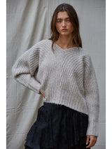 W1838 Knit Sweater Ribbed Deep V-Neck Long Sleeve Pullover