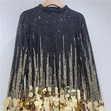 SY679 Gold Sequin Statement Mini Dress Glam Party Look