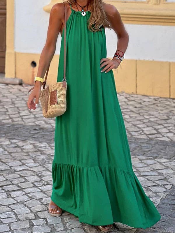 Solid halter sleeveless maxi dress