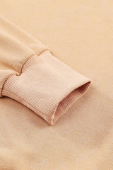 Khaki Drop Shoulder Ribbed Trim Oversized Sweatshirt: Khaki / M / 75%Polyester+25%Cotton