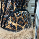 59Y Leopard Sequin Tube Top with Eco-Fur Three-Piece Set