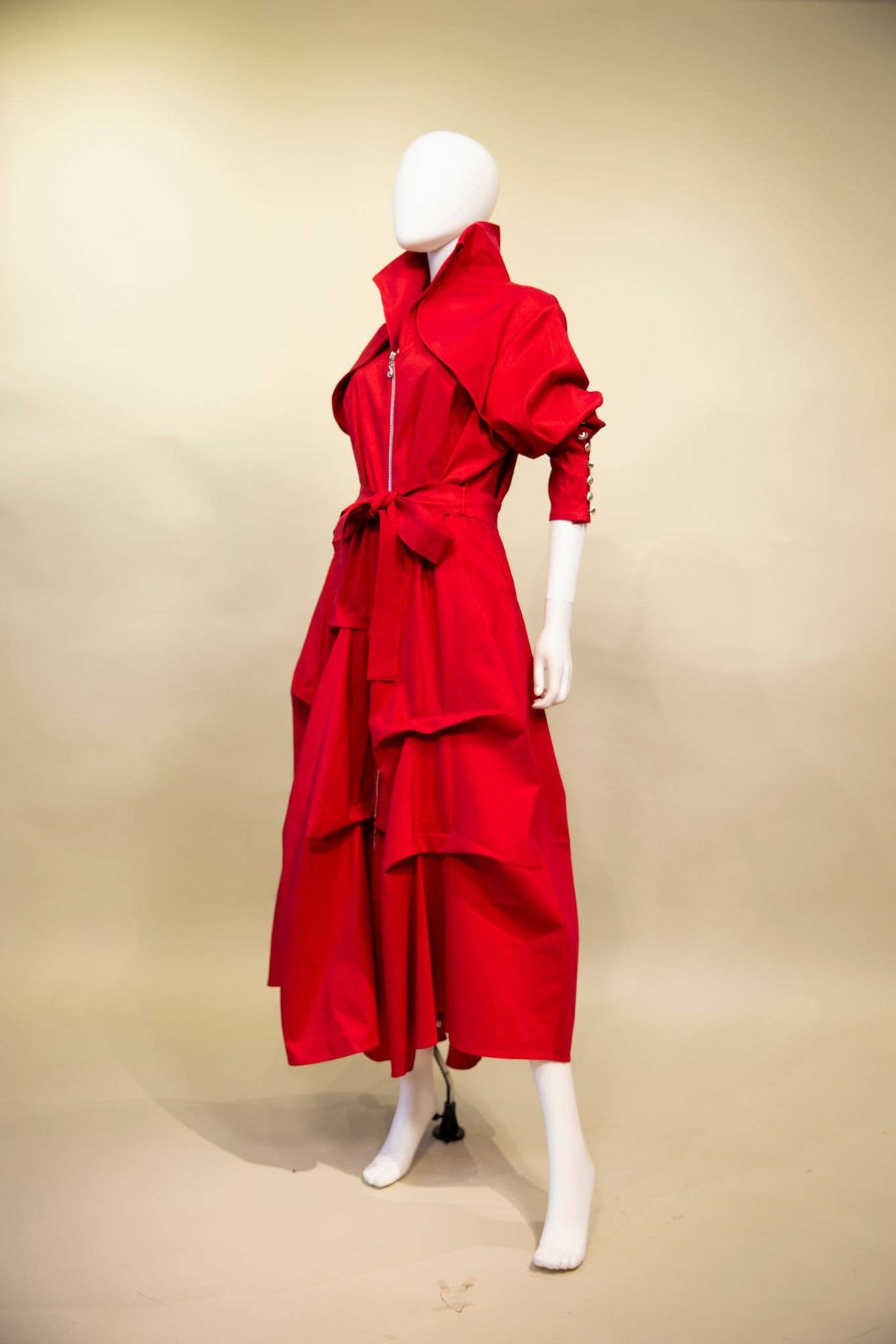 Stretch Dupioni Sculptural Zip Pleats Dress - F23011