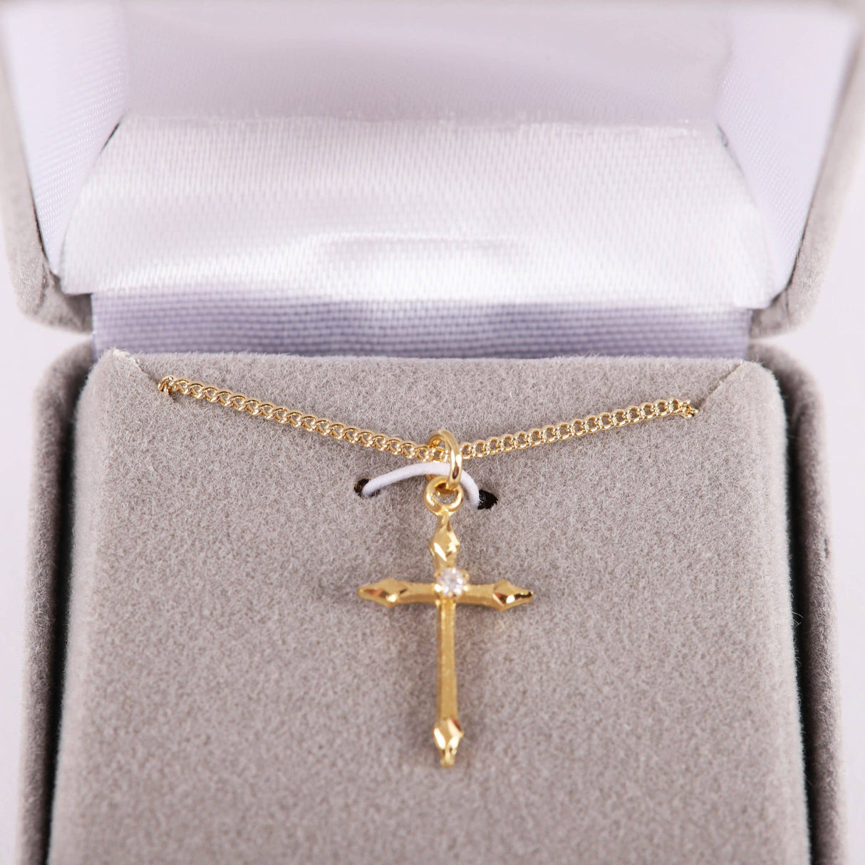 Necklace Cross Stone Gold Over SS 16-18" Gold Plated Brass C