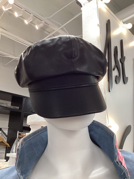 NCE0168BLK Faux Leather Newsboy Cap