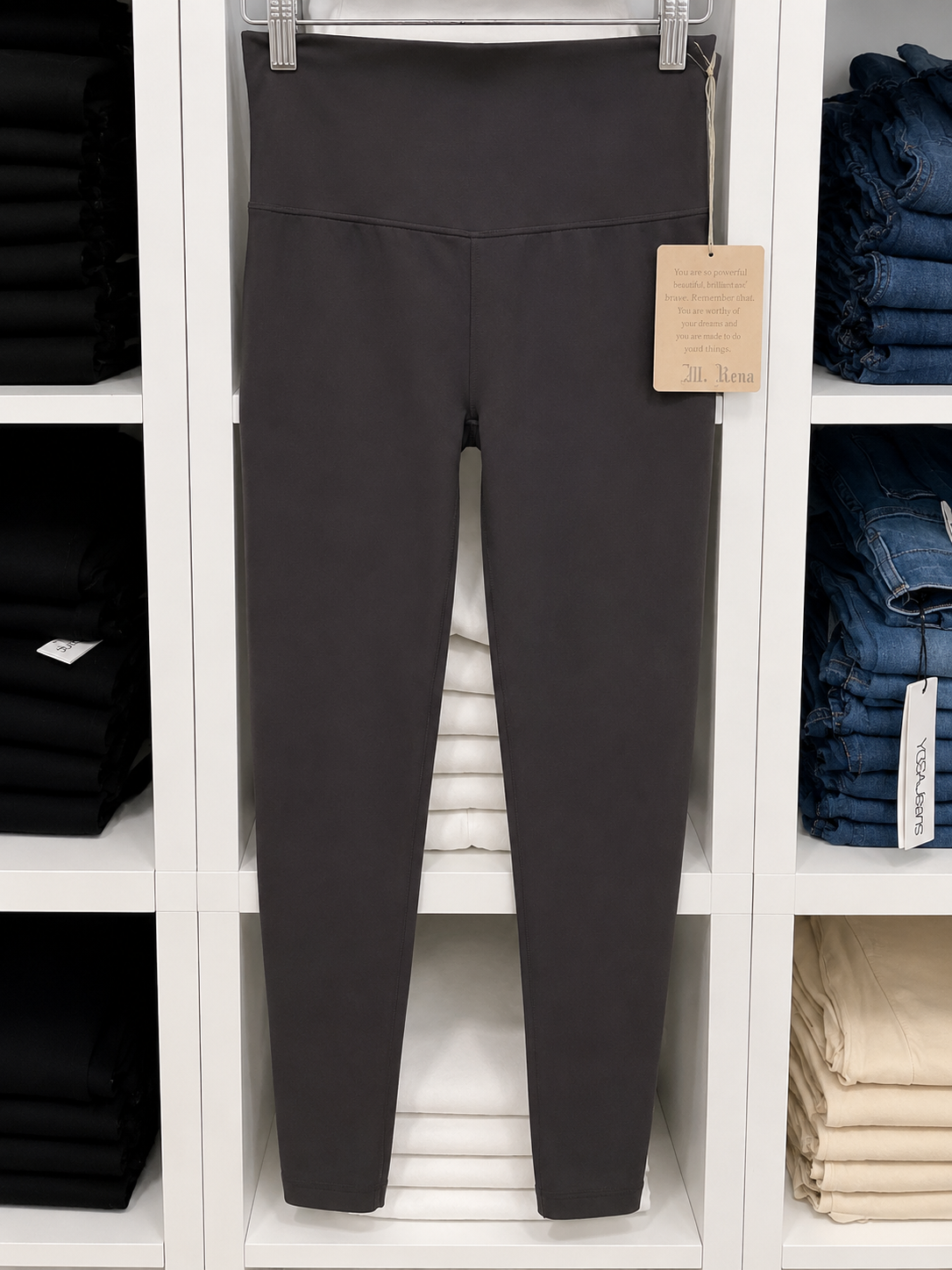 B2361 Tummy Tuck Solid Waist Leggings-Dark Grey