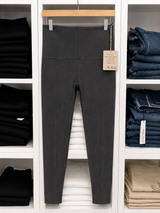 B4292GP High Waist Full Length Legging with Simple Pinstripes-Charcoal