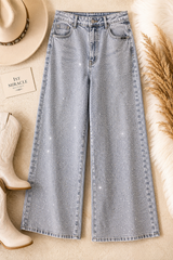 ES9018LT - Wide Leg Rhinestone Jean