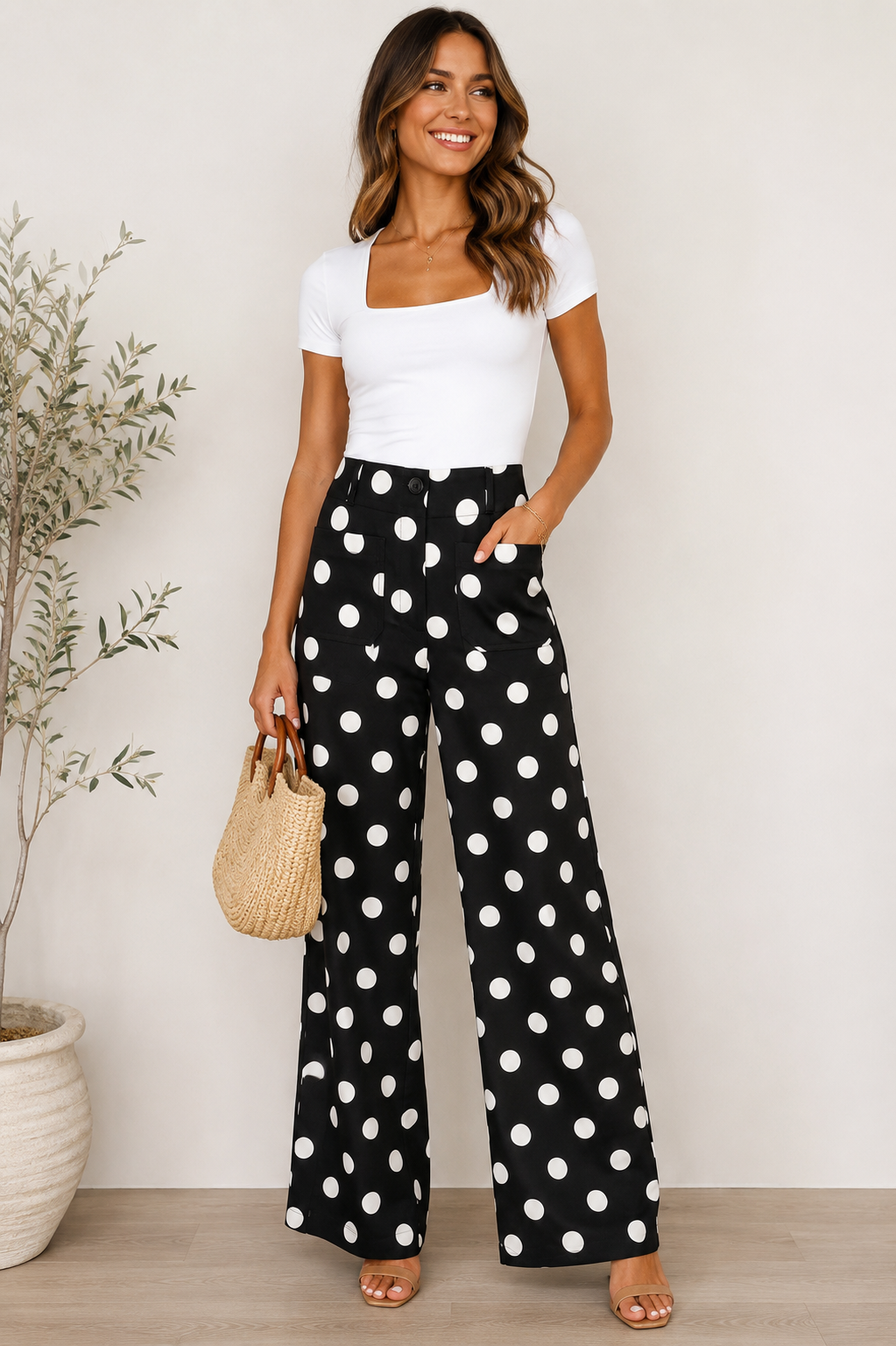 IP19290 Polka Dot High Rise Pants