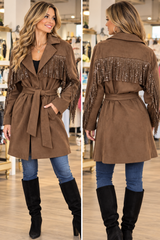 96179 Hot Fix Fringe Faux Suede Dress/Jacket