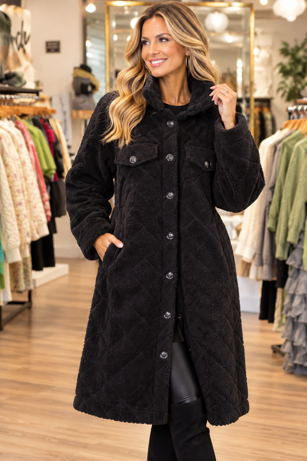CLAQF0083 Womens Teddy Shacket