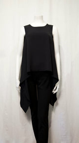 S19061 Blk Stretch Crepe 2 layers side tail blouse