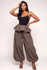 HP3023 Brown Checkered Balloon Pants