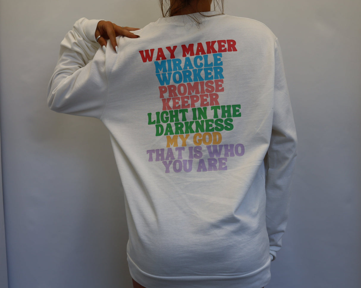 34SRSU SAVIOR "Worship Way Maker Miracle Worker" Sweatshirt