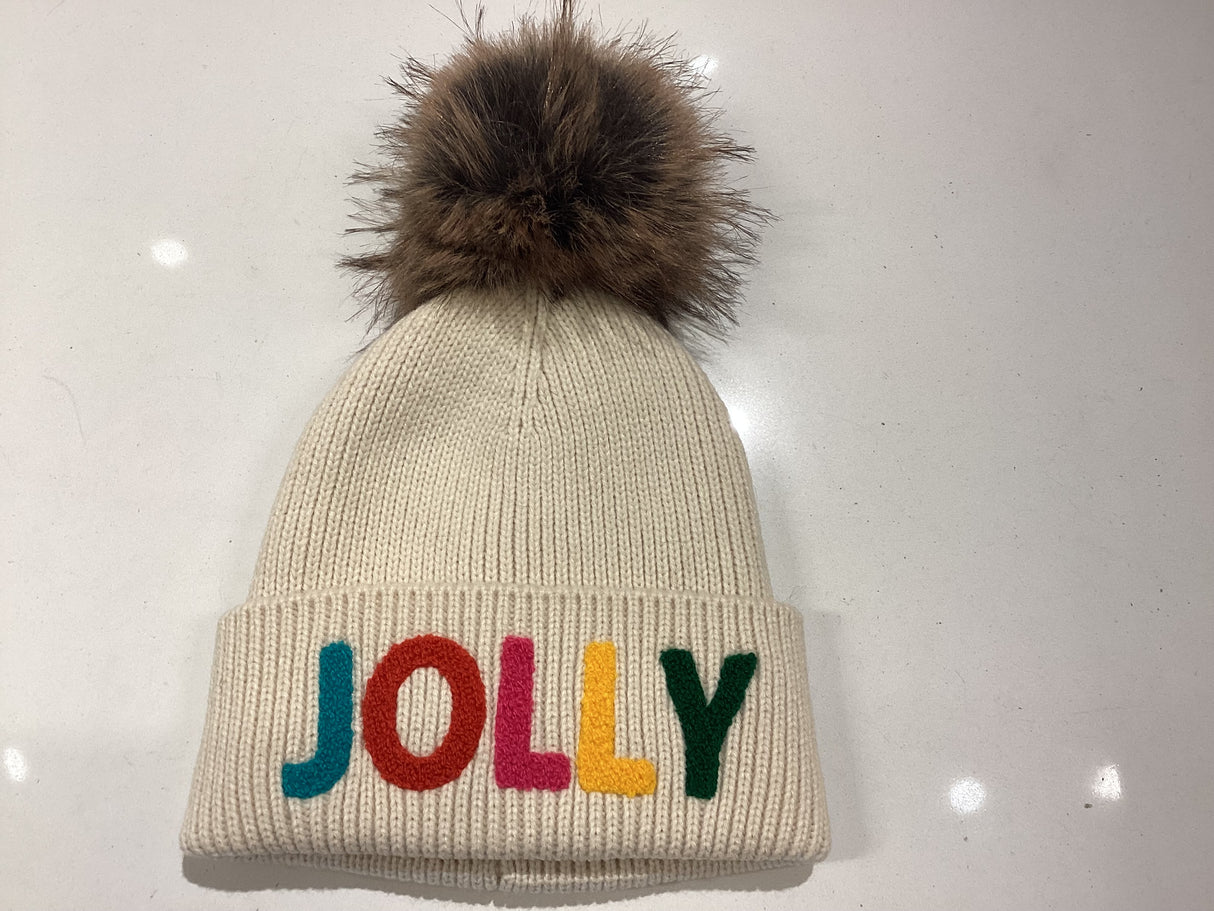 H-801 Beige Jolly Knit Pom Hat